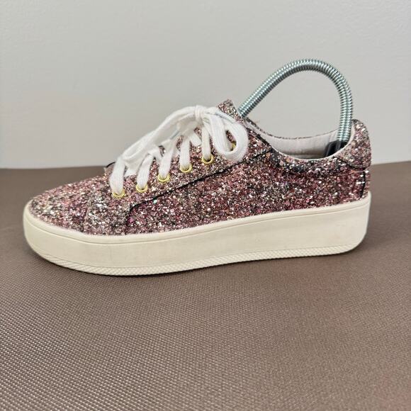 Steve Madden Bertie-G Glitter Fashion Round Toe Lace-up Platform Sneaker Size 8M - Picture 1 of 9